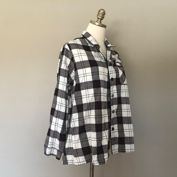 Large Women's Sleep Shirt White Black Red Plaid Long Sleeve Wondershop at Target - Picture 4 of 8